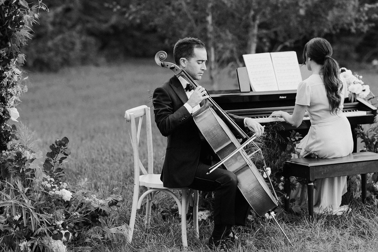 From the Garden Editorial-623 - Luxe Duo Music Ottawa - Cello and Piano - Wedding Musicians Corporate Events Private Concerts - black and white